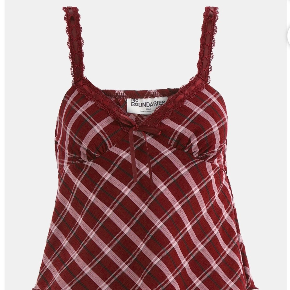 No Boundaries Woven Lace Plaid Cami